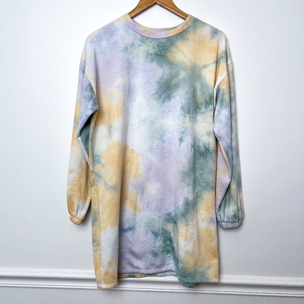 Good Luck Gem Boho Fleece Tie Dye Sweater Shirt Dress Size Medium